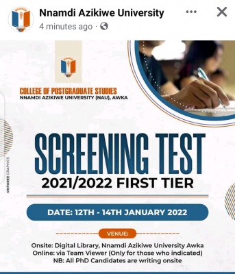 Unizik first tier post graudate test