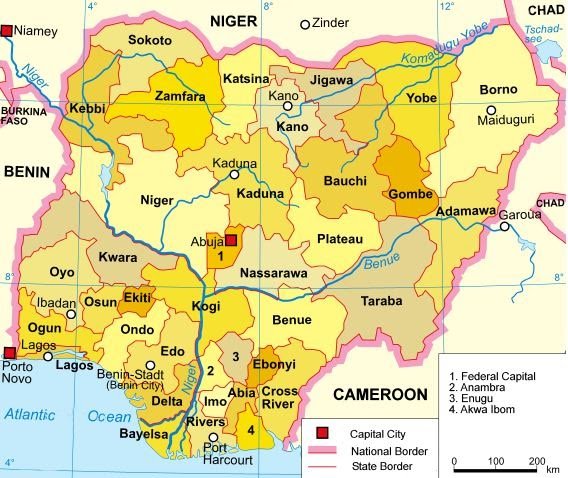 Nigerian map showing richest states in Nigeria and their revenue sources.