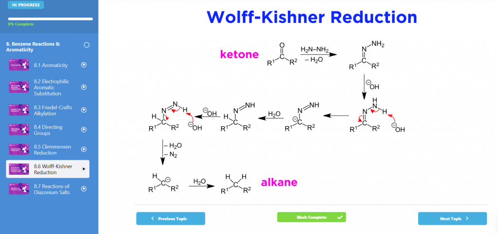DAT Booster organic chemistry lesson on the Wolff-Kishner reduction