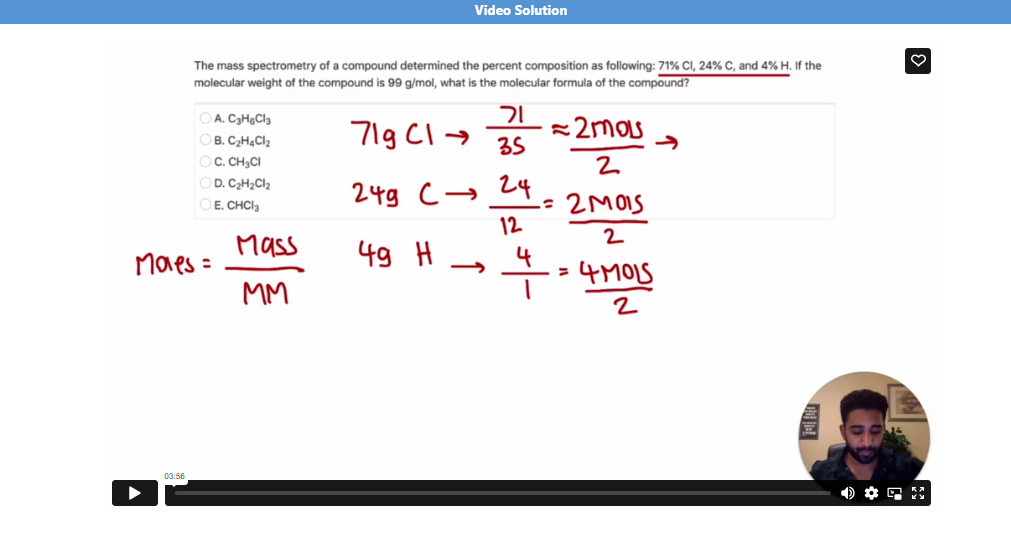 DAT Booster chemistry video explanation with worked solution