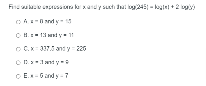 DAT Quantitative Reasoning sample logarithm question