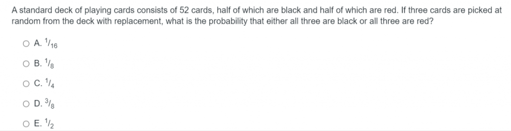 DAT Quantitative Reasoning sample probability question