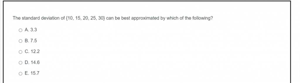 DAT Quantitative Reasoning sample statistics question on standard deviation