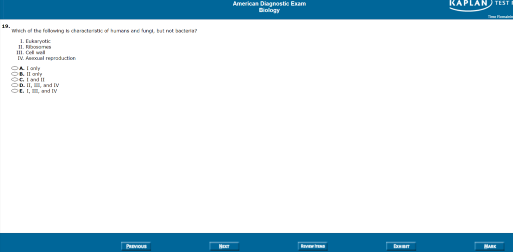 Kaplan DAT biology diagnostic practice question
