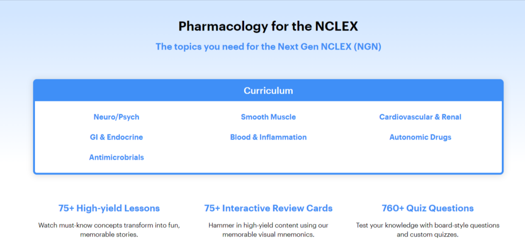 Sketchy pharmacology course page for nursing (NCLEX) students